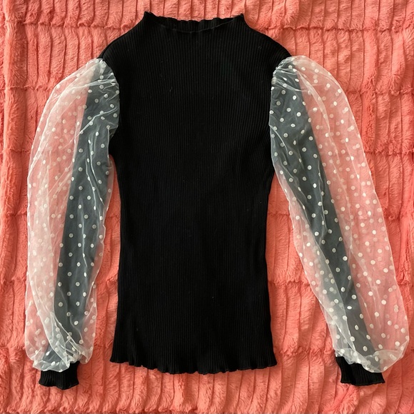 SHEIN Other - SHEIN Black Sweater with Sheer Polka Dot Sleeves